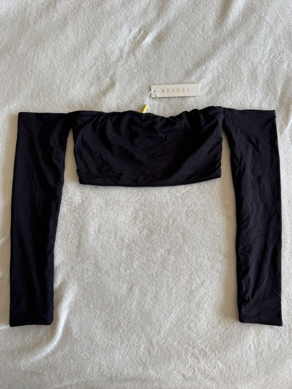 Meshki Black Anna Off-the-Shoulder Long Sleeve Crop Top